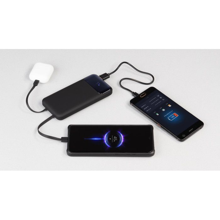 Зарядное (22.5W) устройство Grade SOFTTOUCH 10000 mAh с подсветкой логотипа, встроенными кабелями и цифровым индикатором заряда