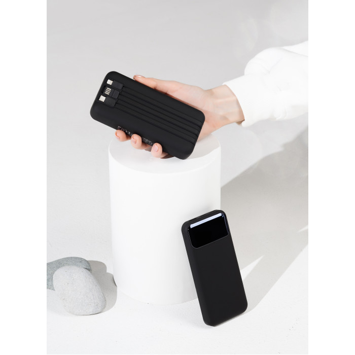Зарядное (22.5W) устройство Grade SOFTTOUCH 10000 mAh с подсветкой логотипа, встроенными кабелями и цифровым индикатором заряда