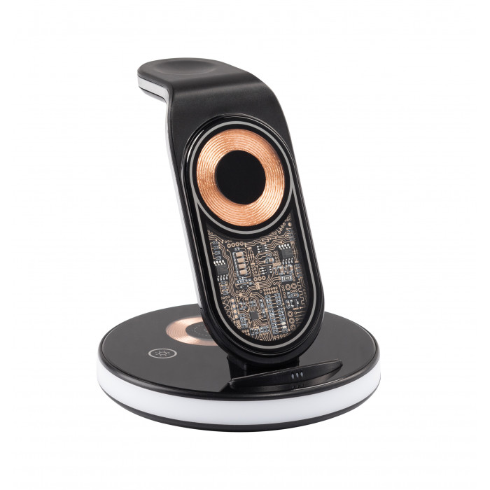Беспроводная (15W) зарядная станция Tron с прозрачным корпусом и подсветкой