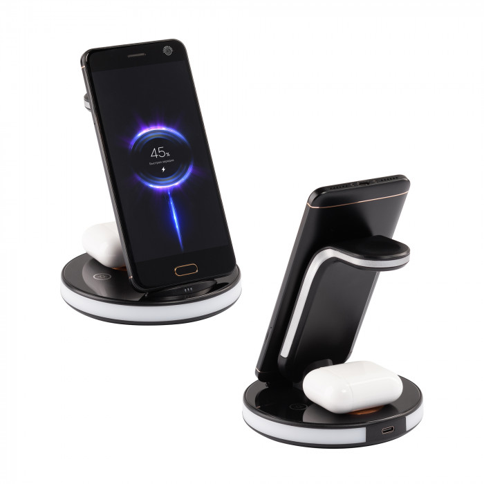 Беспроводная (15W) зарядная станция Tron с прозрачным корпусом и подсветкой