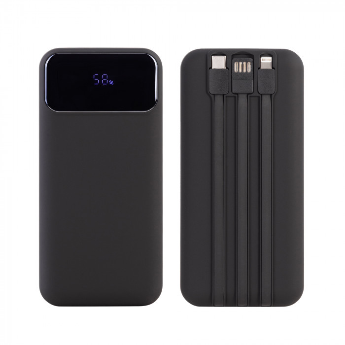 Зарядное (22.5W) устройство Top Grade SOFTTOUCH 20000 mAh с подсветкой логотипа, встроенными кабелями и цифровым индикатором заряда