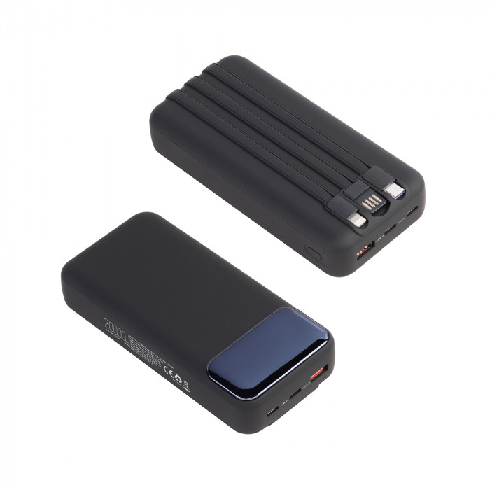 Зарядное (22.5W) устройство Top Grade SOFTTOUCH 20000 mAh с подсветкой логотипа, встроенными кабелями и цифровым индикатором заряда