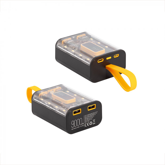 Зарядное устройство Shine 9000 mAh с LED-подсветкой, встроенными кабелями Type-C/Lightning/USB
