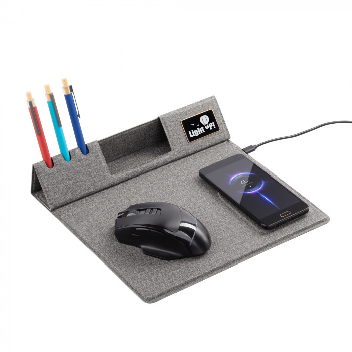 Настольная складная подставка Cool Mat с беспроводным (15W) ЗУ, сенсорной подсветкой логотипа, функцией MagSafe и ковриком для мыши