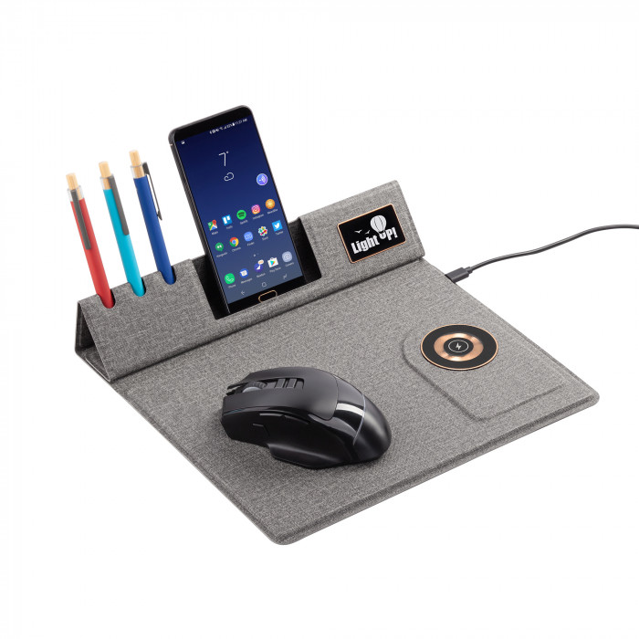 Настольная складная подставка Cool Mat с беспроводным (15W) ЗУ, сенсорной подсветкой логотипа, функцией MagSafe и ковриком для мыши