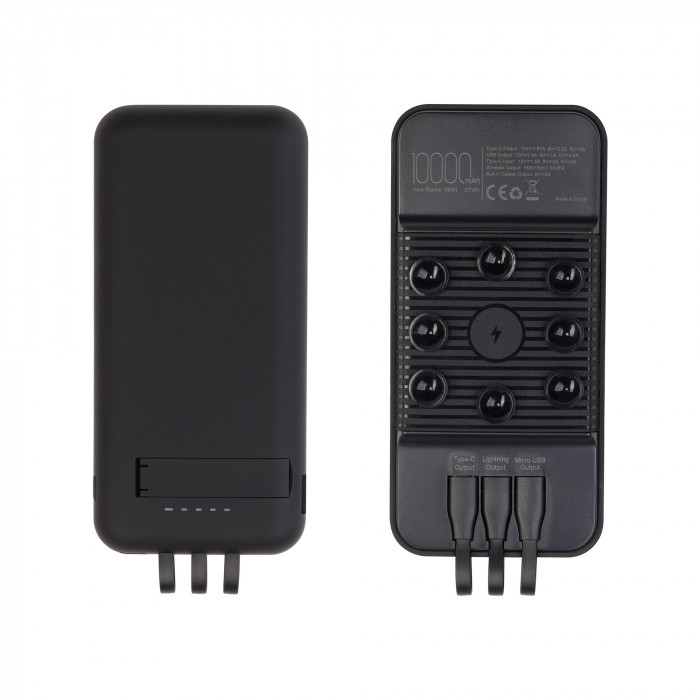 Беспроводное зарядное (22.5/15W) устройство Topfull SOFTTOUCH 10000 mAh с подсветкой лого, присосками, встроенными кабелями, с подставкой