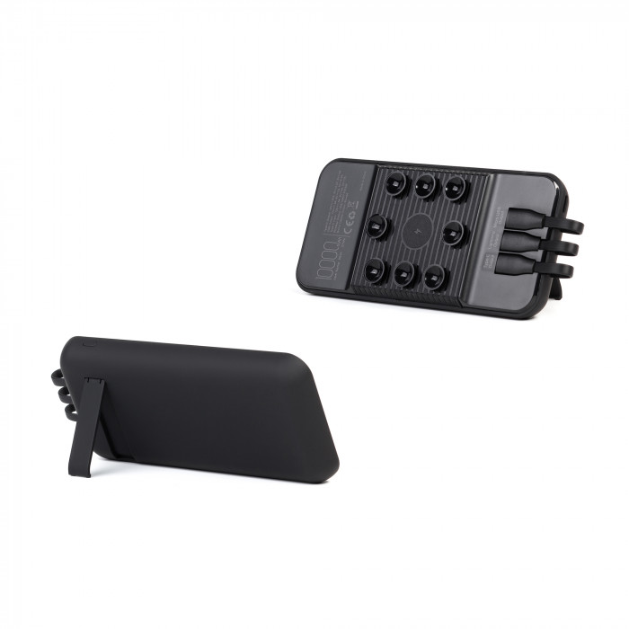 Беспроводное зарядное (22.5/15W) устройство Topfull SOFTTOUCH 10000 mAh с подсветкой лого, присосками, встроенными кабелями, с подставкой