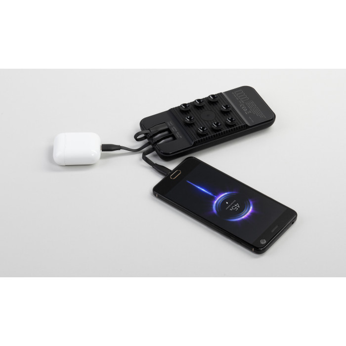 Беспроводное зарядное (22.5/15W) устройство Topfull SOFTTOUCH 10000 mAh с подсветкой лого, присосками, встроенными кабелями, с подставкой