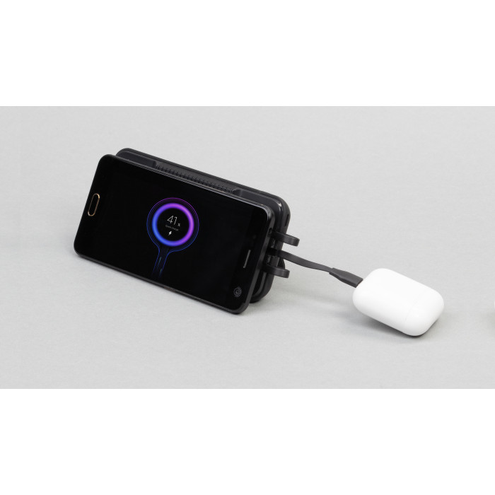 Беспроводное зарядное (22.5/15W) устройство Topfull SOFTTOUCH 10000 mAh с подсветкой лого, присосками, встроенными кабелями, с подставкой