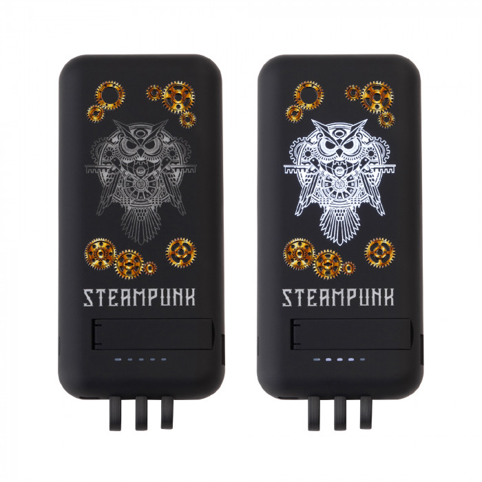 Беспроводное зарядное (22.5/15W) устройство Topfull SOFTTOUCH 10000 mAh с подсветкой лого, присосками, встроенными кабелями, с подставкой