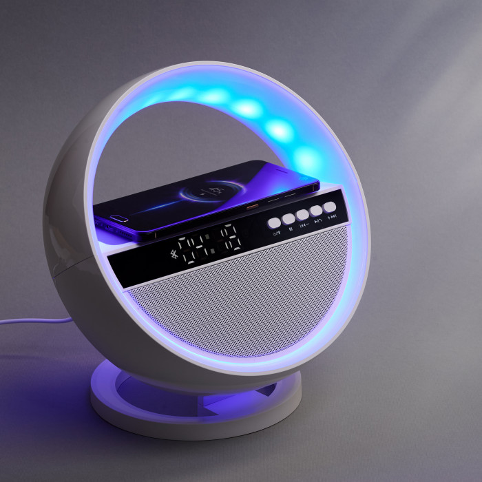 Bluetooth колонка Smart Orb 5Вт с беспроводным (15W) ЗУ, лампой, часами, FM радио