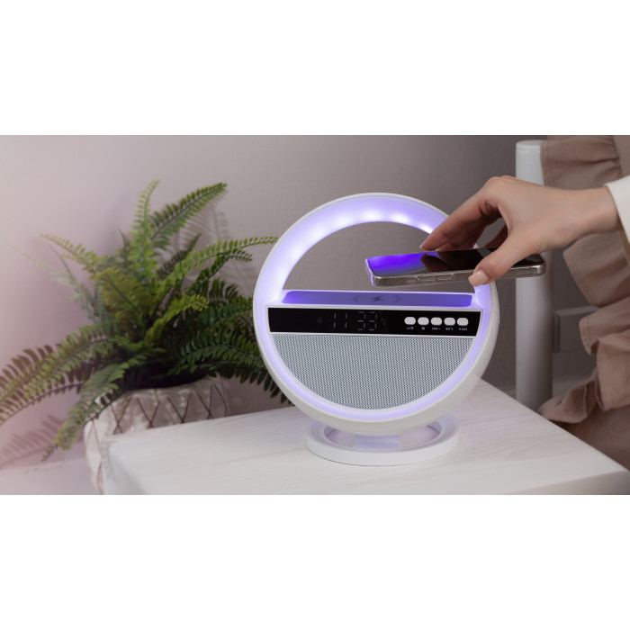 Bluetooth колонка Smart Orb 5Вт с беспроводным (15W) ЗУ, лампой, часами, FM радио