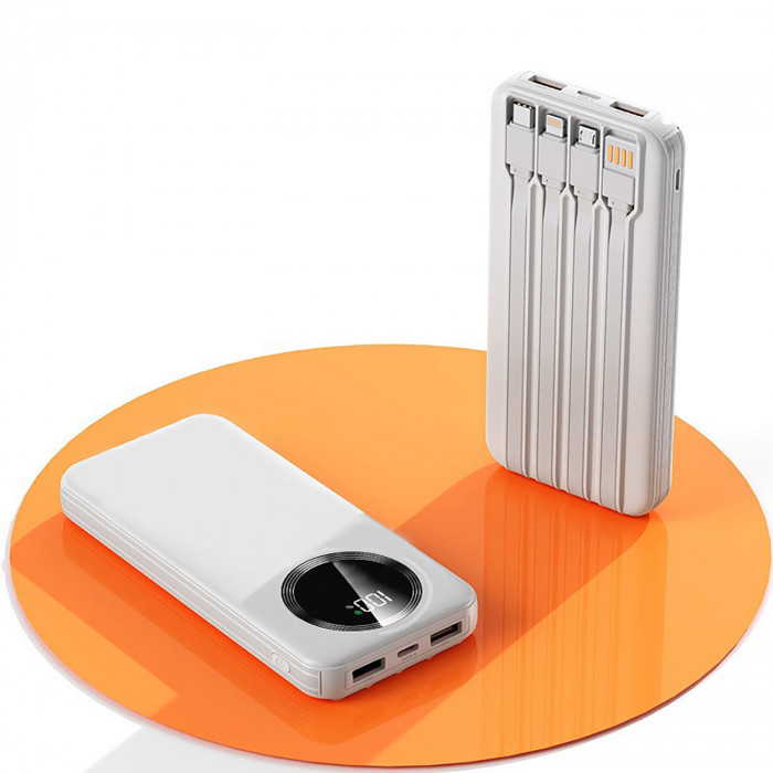 Зарядное устройство Phantom 10000 mAh с 4мя встроенными кабелями и цифровым индикатором заряда