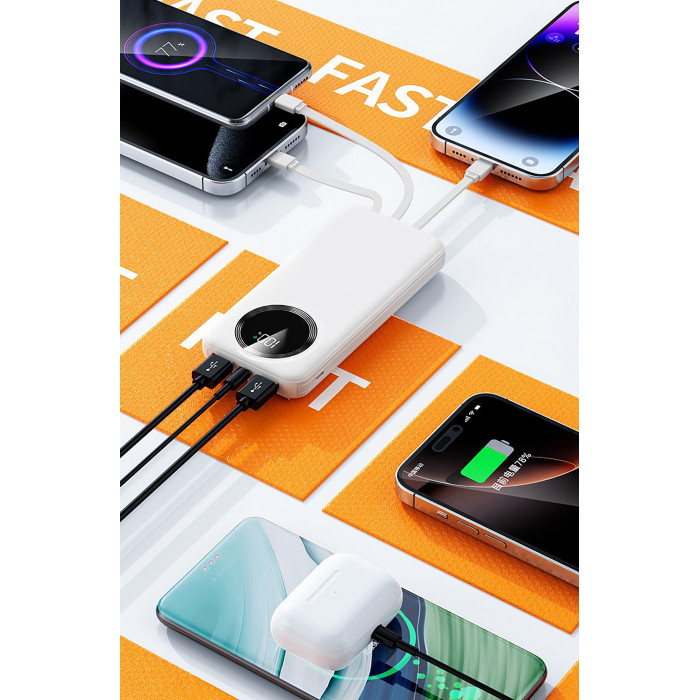 Зарядное устройство Phantom 10000 mAh с 4мя встроенными кабелями и цифровым индикатором заряда