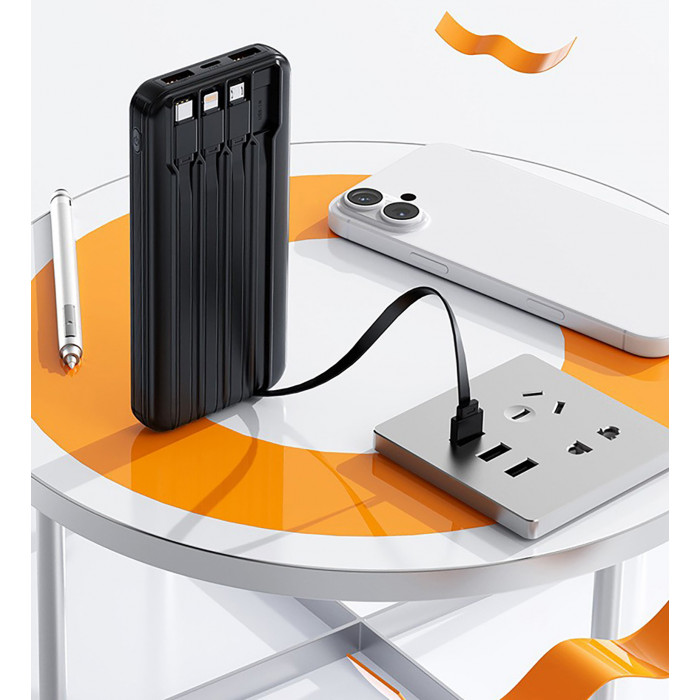 Зарядное устройство Phantom 10000 mAh с 4мя встроенными кабелями и цифровым индикатором заряда