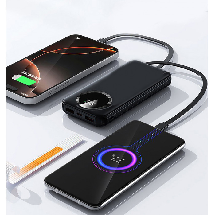 Зарядное устройство Phantom 10000 mAh с 4мя встроенными кабелями и цифровым индикатором заряда