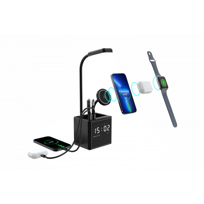 Лампа Smart Flex с беспроводным 3в1 (15W) ЗУ с MagSafe, часами, карандашницей и подсветкой логотипа