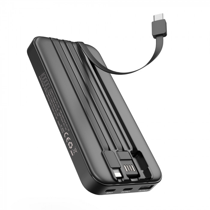 Зарядное устройство Форт 10000 mAh с подсветкой логотипа, встроенными кабелями и цифровым индикатором заряда