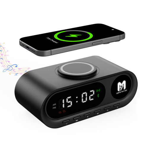 Настольные часы Smart Hub с bluetooth колонкой 5Вт, беспроводной (15W) зарядкой и подсветкой логотипа