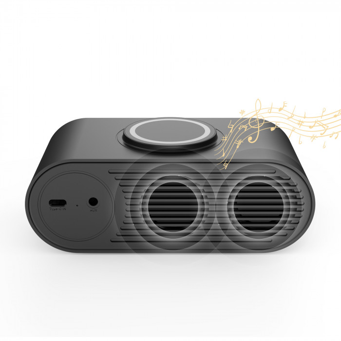 Настольные часы Smart Hub с bluetooth колонкой 5Вт, беспроводной (15W) зарядкой и подсветкой логотипа
