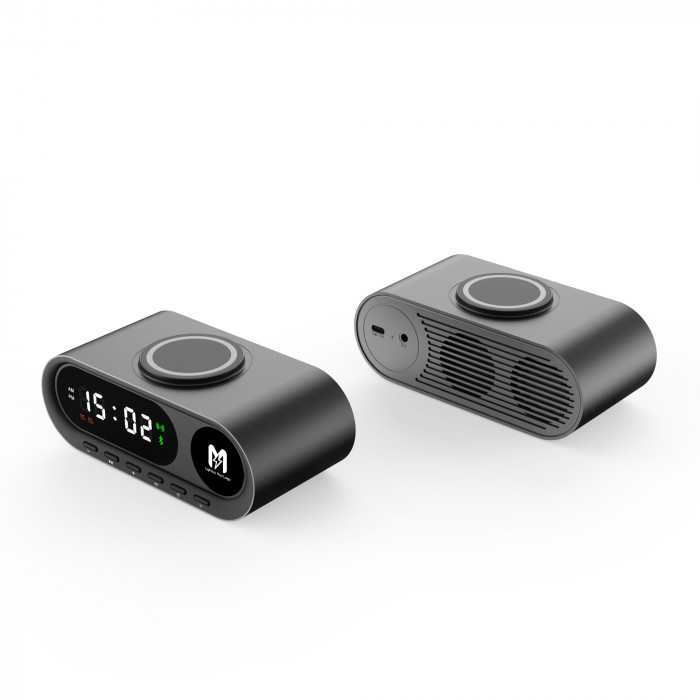 Настольные часы Smart Hub с bluetooth колонкой 5Вт, беспроводной (15W) зарядкой и подсветкой логотипа
