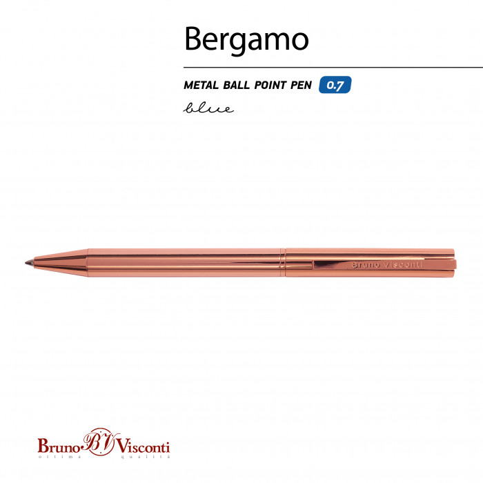 РУЧКА  "BERGAMO" ШАРИКОВАЯ АВТОМАТИЧЕСКАЯ, МЕТАЛЛИЧЕСКИЙ КОРПУС РОЗОВОЕ ЗОЛОТО, 0.7 ММ, СИНЯЯ