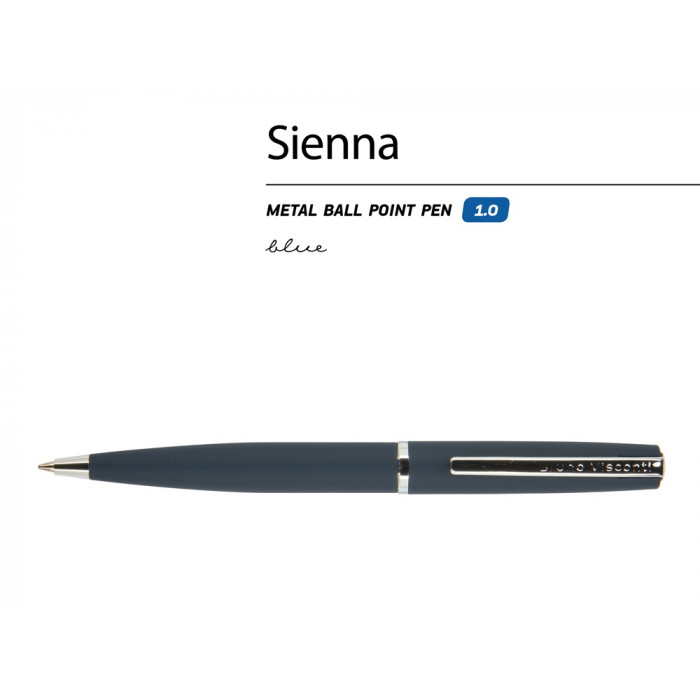Ручка Sienna шариковая  автоматическая, синий металлический корпус soft-touch, 1.0 мм, синяя