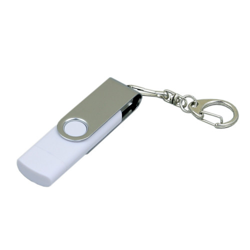Флешка с поворотным механизмом, c дополнительным разъемом Micro USB, 16 Гб, белый Флешка с поворотным механизмом, c дополнительным разъемом Micro USB, 16 Гб, белый