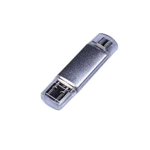 USB-флешка на 64 ГБ c двумя дополнительными разъемами MicroUSB и TypeC, серебро USB-флешка на 64 ГБ c двумя дополнительными разъемами MicroUSB и TypeC, серебро