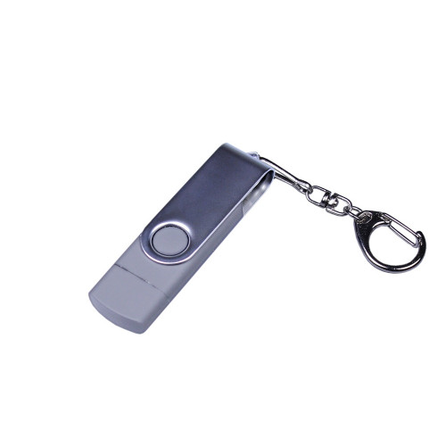 USB-флешка на 64 ГБ поворотный механизм, c двумя дополнительными разъемами MicroUSB и TypeC, серебро USB-флешка на 64 ГБ поворотный механизм, c двумя дополнительными разъемами MicroUSB и TypeC, серебро