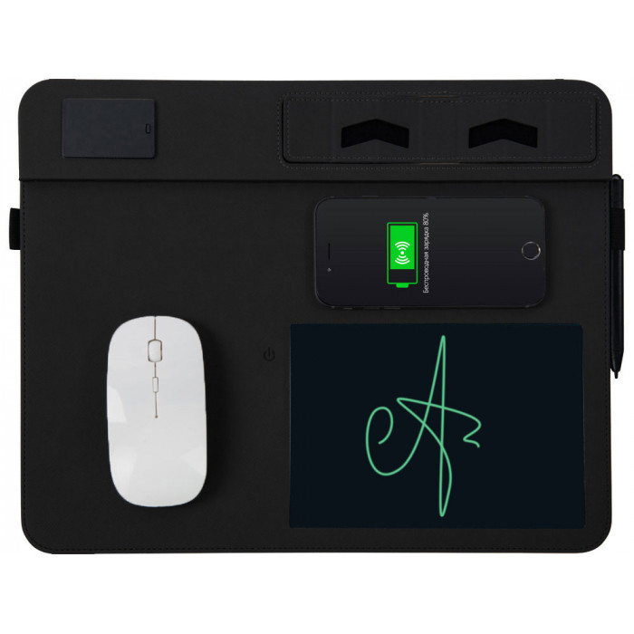 Многофункциональный коврик для мыши Multi Pad с беспроводной зарядкой и LCD экраном, 10 Вт, черный