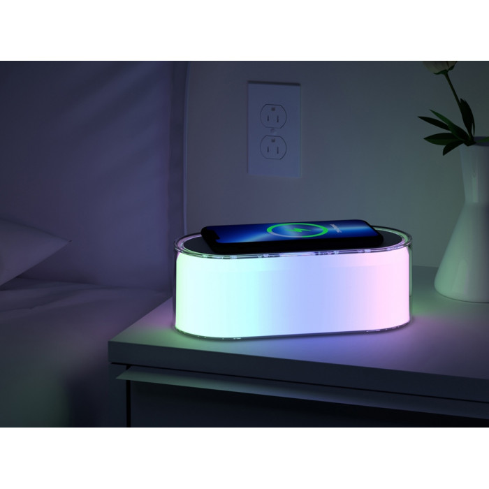 Ночник с беспроводной зарядкой и RGB подсветкой Miracle, 15 Вт, белый
