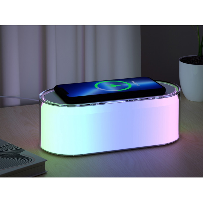 Ночник с беспроводной зарядкой и RGB подсветкой Miracle, 15 Вт, белый