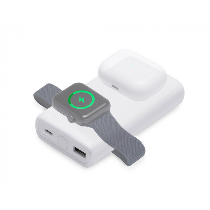 Внешний беспроводной аккумулятор 2-в-1 с функцией зарядки Apple Watch, QC/PD AtomIQ, 10000 мАч, белый