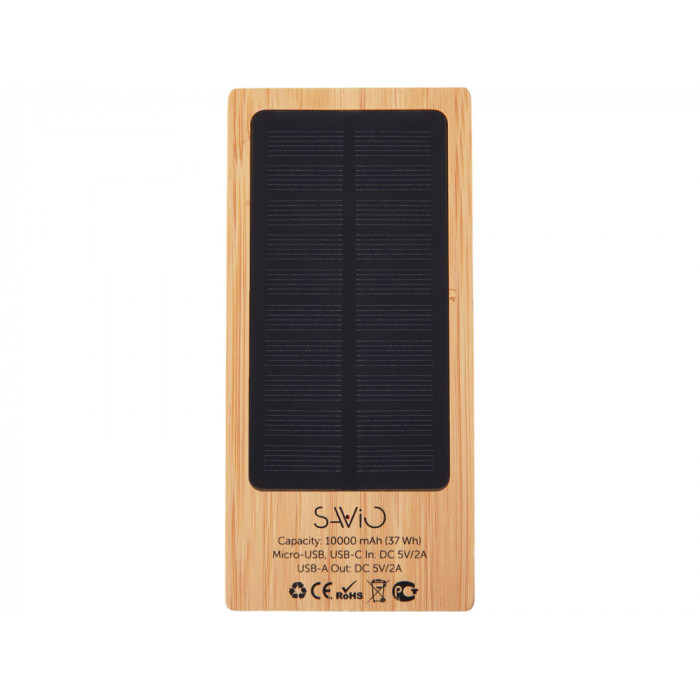 Внешний аккумулятор с подсветкой лого и солнечной панелью Reedia S1, 10000 mAh, бамбук, черный