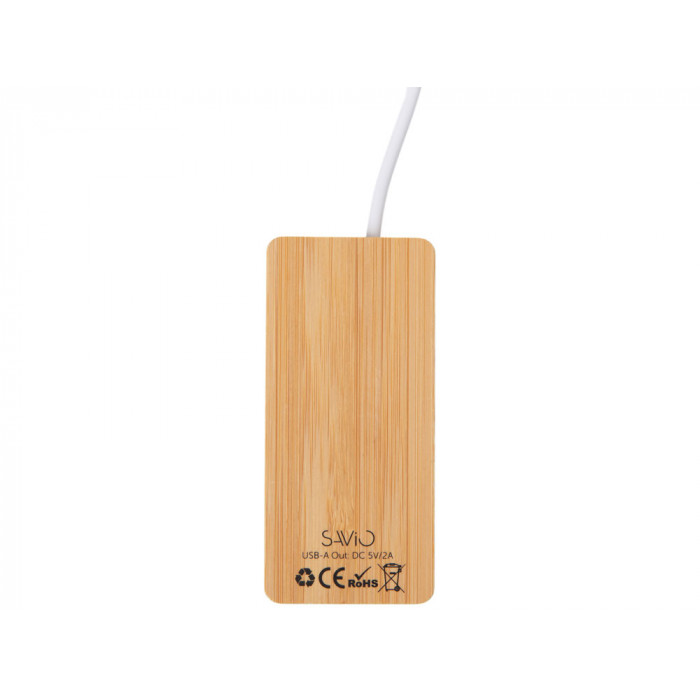 USB хаб с подсветкой лого Reedia S5, 3*USB, 1*Type C, бамбук, черный