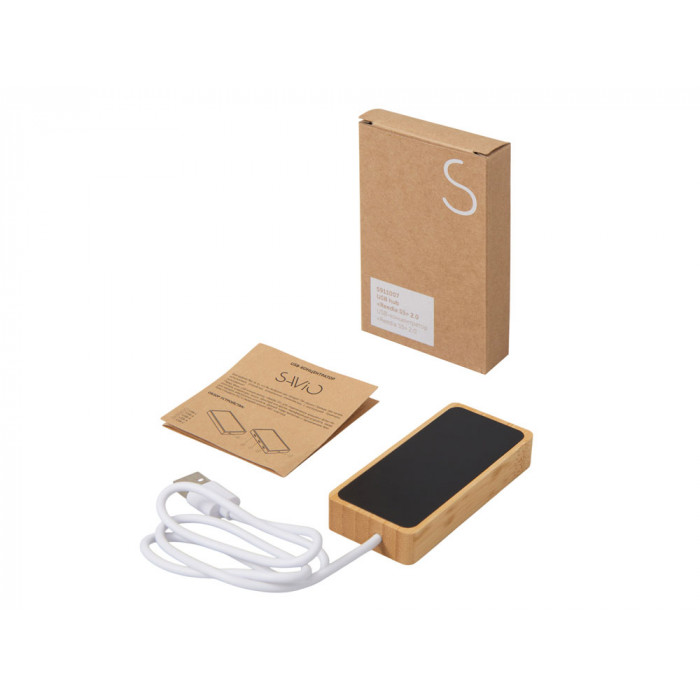 USB хаб с подсветкой лого Reedia S5, 3*USB, 1*Type C, бамбук, черный