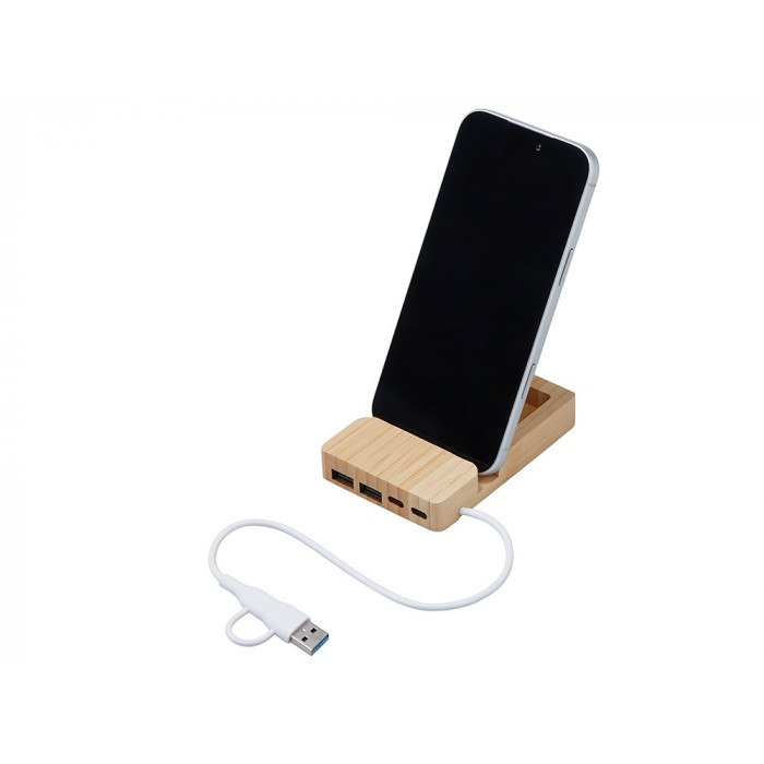 USB хаб Memo, 2*USB, 2*Type C, бамбук