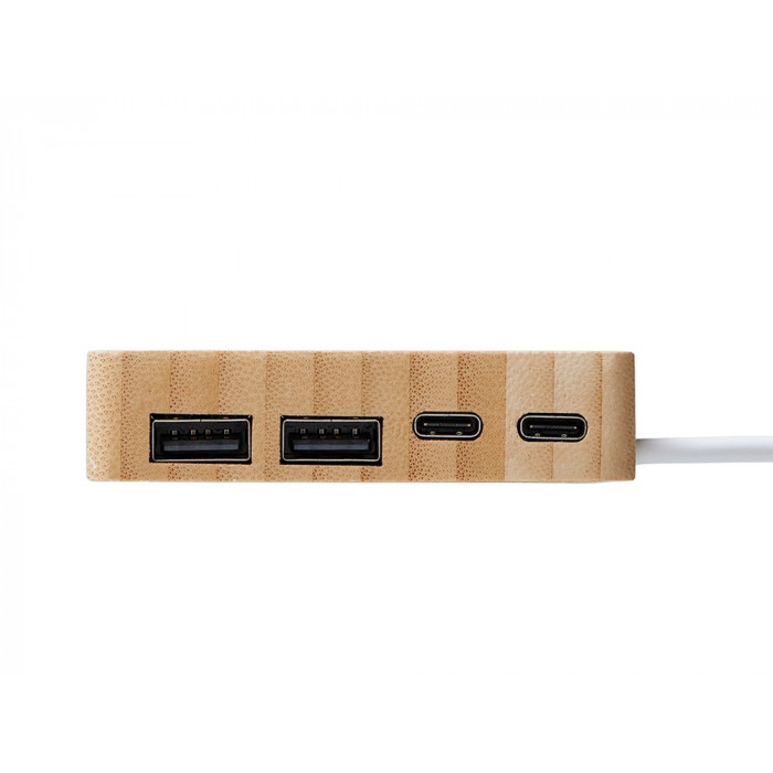 USB хаб Memo, 2*USB, 2*Type C, бамбук