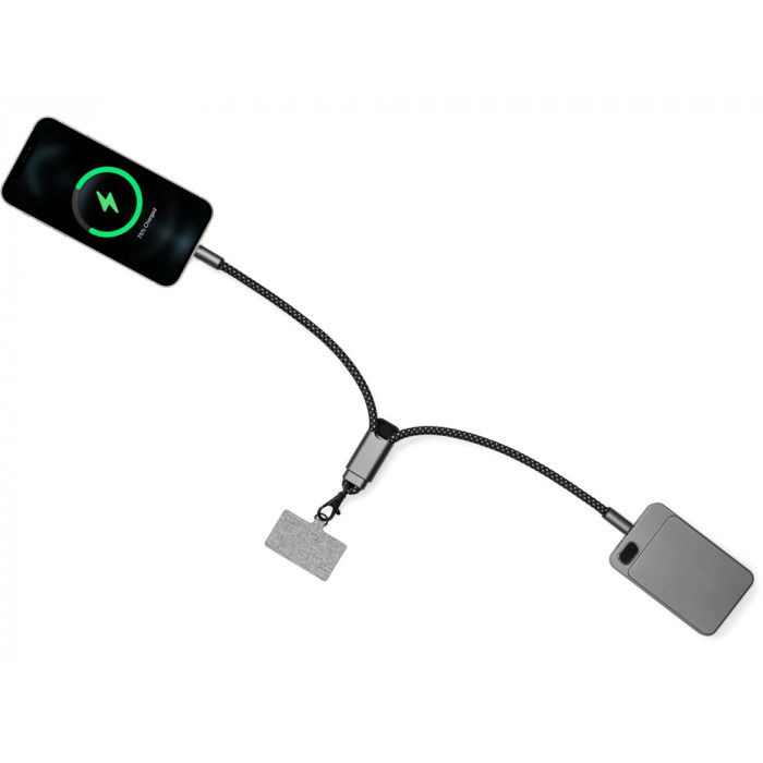 Ремешок-держатель для телефона с зарядным кабелем USB-C - USB-C Lany Wristband Charge Eco, серый