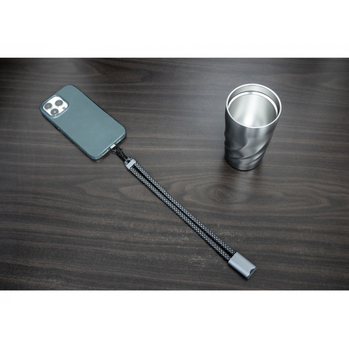 Ремешок-держатель для телефона с зарядным кабелем USB-C - USB-C Lany Wristband Charge Eco, серый