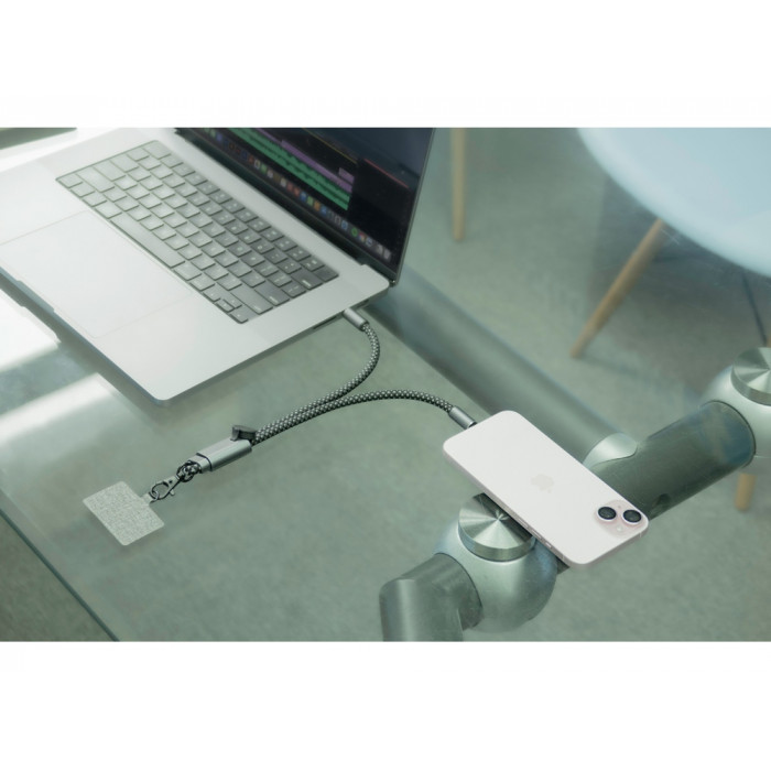 Ремешок-держатель для телефона с зарядным кабелем USB-C - USB-C Lany Wristband Charge Eco, серый