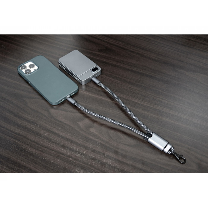 Ремешок-держатель для телефона с зарядным кабелем USB-C - USB-C Lany Wristband Charge Eco, серый