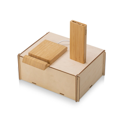 Подарочный набор с БЗУ и внешним аккумулятором Bamboo Set, натуральный Подарочный набор с БЗУ и внешним аккумулятором Bamboo Set, натуральный