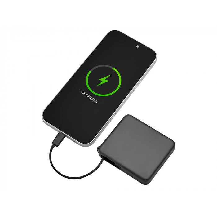 Внешний аккумулятор со встроенным кабелем USB-C Дэнси, 5000 мАч, черный