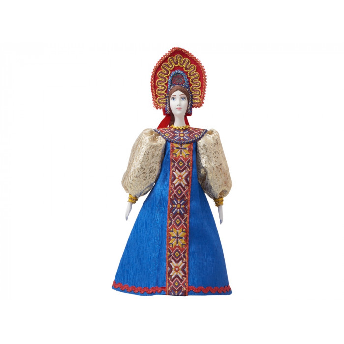 Подарочный набор: кукла фарфоровая, чай Малина с мятой, синий