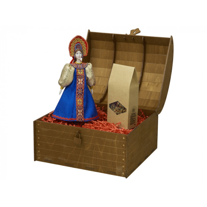 Подарочный набор: кукла фарфоровая, чай Малина с мятой, синий