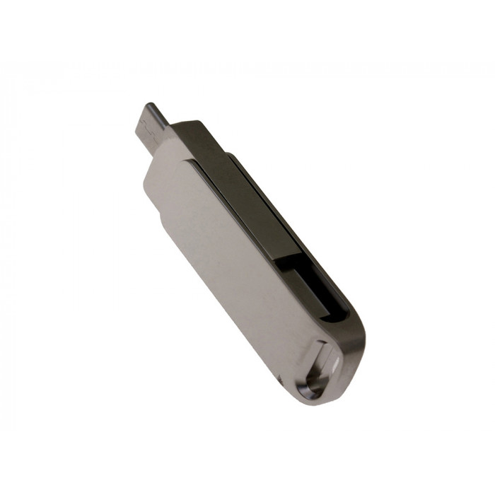 USB 2.0- флешка на 16 Гб поворотный механизм 2 в 1, c дополнительным разъемом Type-C с одноцветным металлическим клипом, серый
