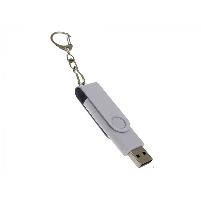 USB-флешка на 8 Гб 2 в 1 поворотный механизм, c дополнительным разъемом Type-C с одноцветным металлическим клипом, белый