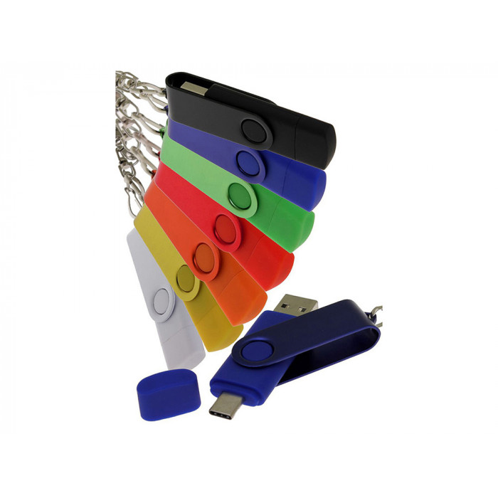 USB-флешка на 32 Гб 2 в 1 поворотный механизм, c дополнительным разъемом Type-C с одноцветным металлическим клипом, белый
